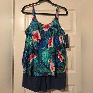 TrimShaper Women's Standard Farrah, Floral Swim Romper, Bollywood Boa, 18W